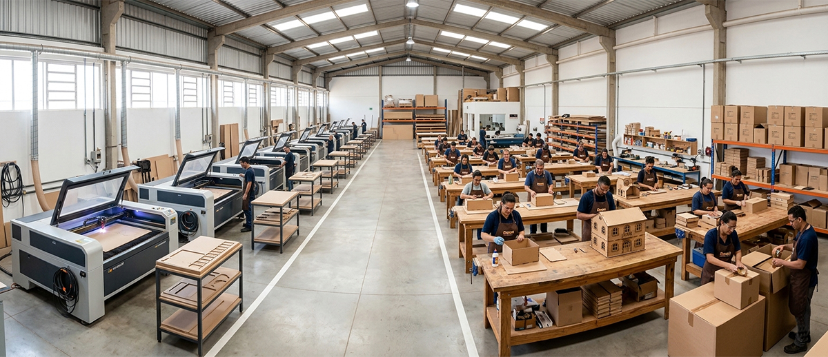 Interior da fábrica Rei Salomão com produção de MDF e corte a laser